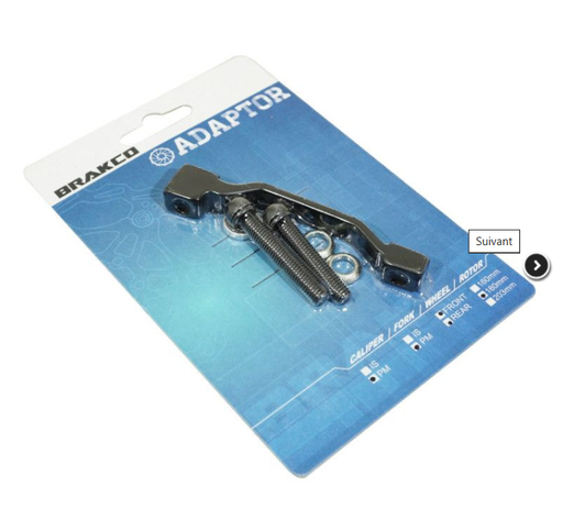 [BRA0003] ADAPTATEUR / REHAUSSE FREIN A DISQUE VTT POST-MOUNT AVANT / ARRIERE BRAKCO CNC POUR DISQUE AVANT 160mm à 180mm et ARRIERE 140mm à 160mm
